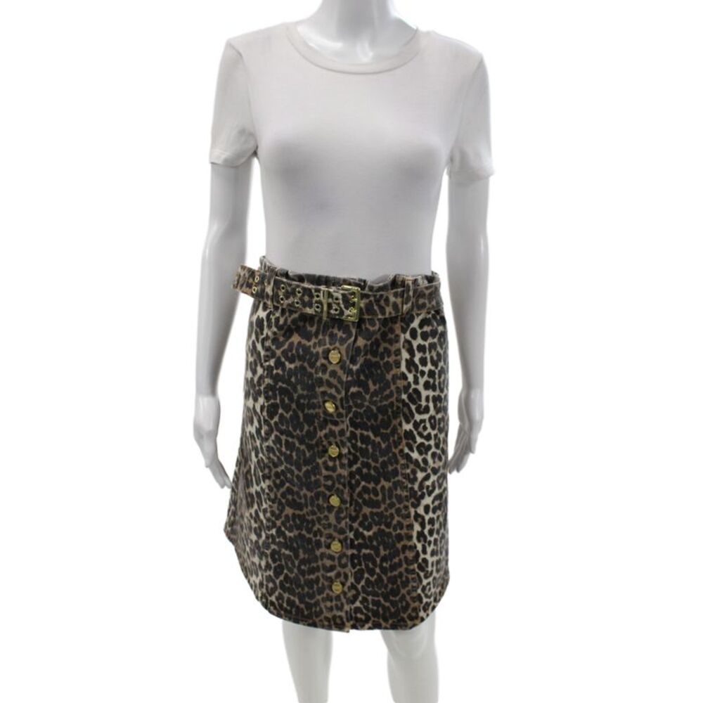 Ganni Womens Brown Animal Print Organic Cotton Elastane Mini Skirt Size 36